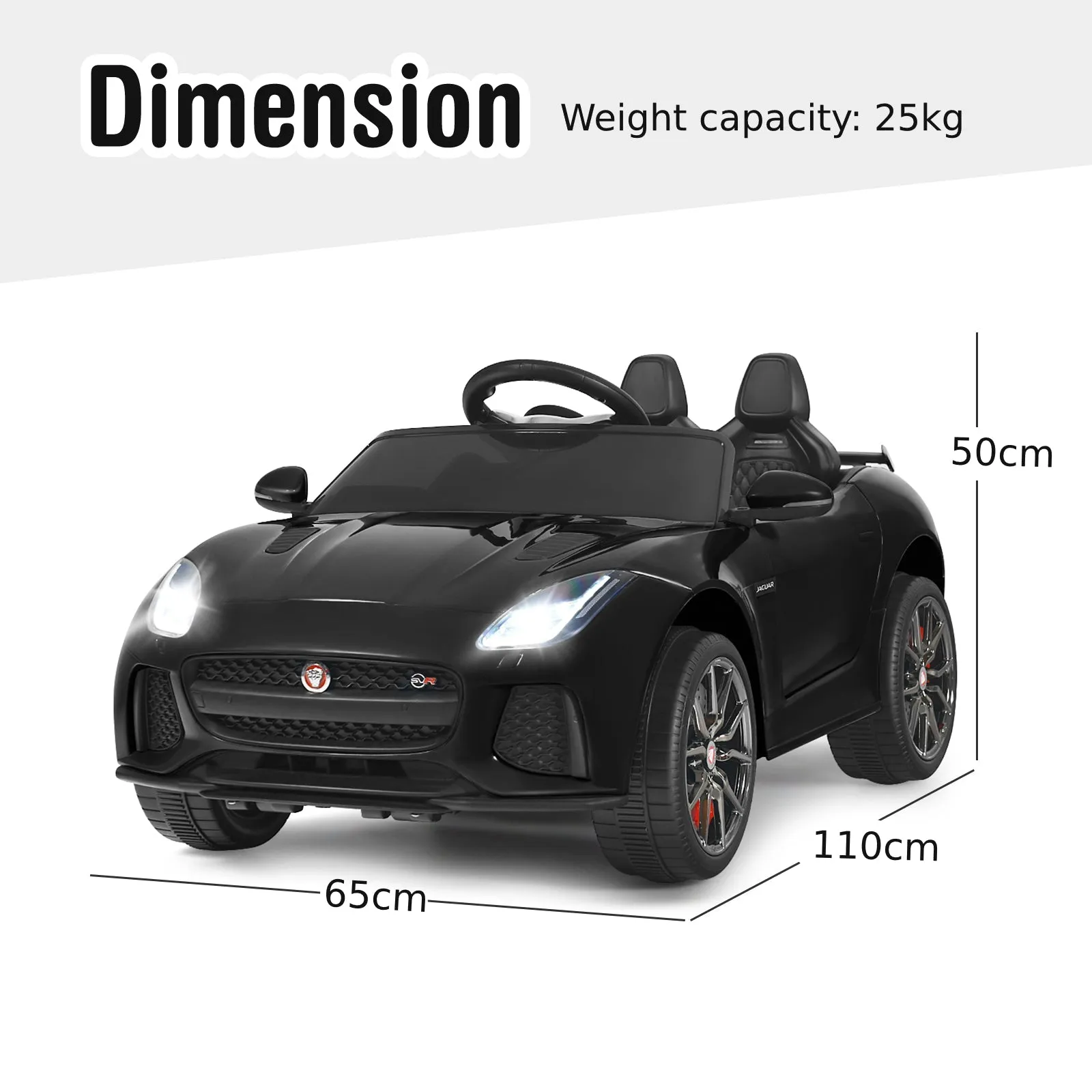 12V Jaguar F-Type SVR Kids Ride On Car with Remote control-Black