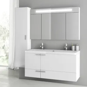 47 Inch Glossy White Bathroom Vanity Set