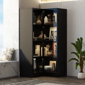 63'' H 4-Layer Corner Bookcase With Glass And Lights