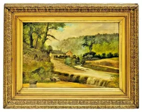 Antique Painting, Oil On Canvas, Framed, Pastoral Landscape, Gilt Frame, 1800s!!!