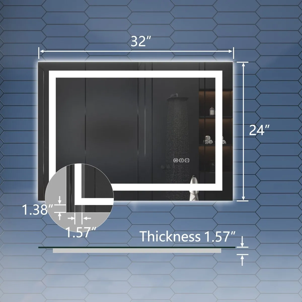 Apex 24 x 32 inch LED Bathroom Light Mirror,Anti Fog,Dimmable,Dual Lighting Mode,Tempered Glass