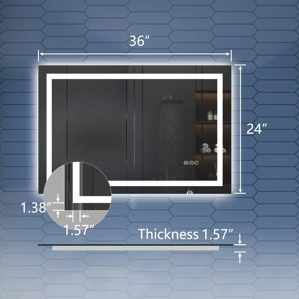 Apex 24" W x 36" H inch LED Bathroom Light Mirror,Anti Fog,Dimmable,Dual Lighting Mode,Tempered Glass