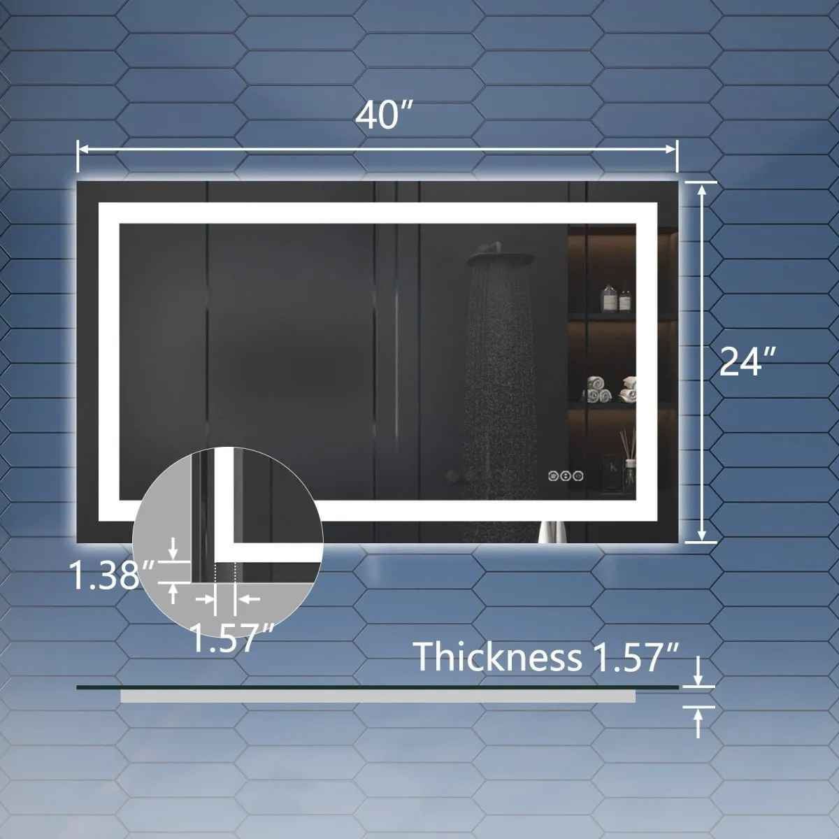 Apex 40" W x 24" H LED Bathroom Light Mirror,Anti Fog,Dimmable,Dual Lighting Mode,Tempered Glass