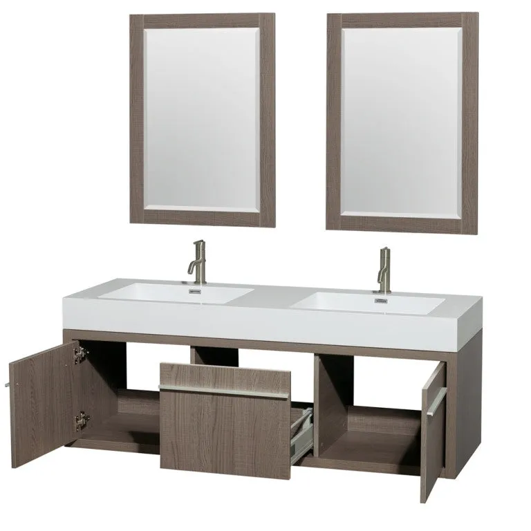 Axa 60" Double Bathroom Vanity Set With Integrated Sinks - Gray Oak