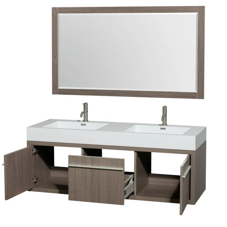 Axa 60" Double Bathroom Vanity Set With Integrated Sinks - Gray Oak