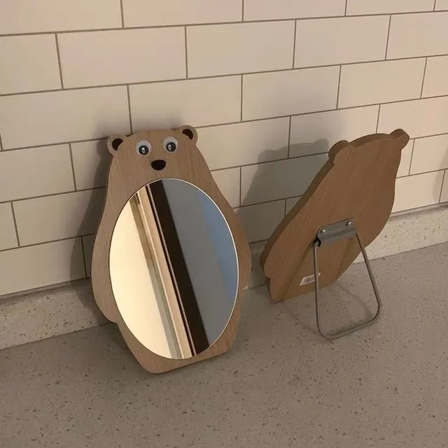 Bear Wooden Table Mirror