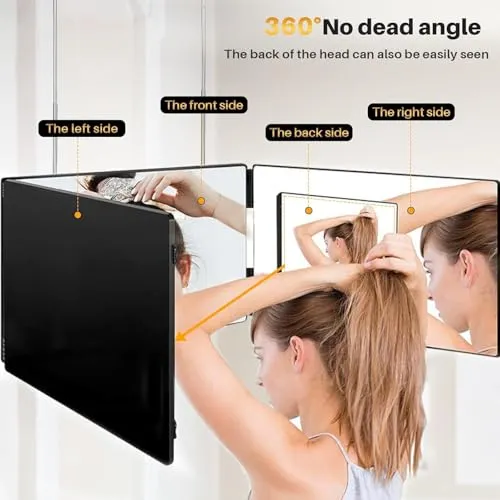 Brikipth Adjustable Foldable Wall-Mounted Makeup Mirror, Triple-Fold Decorative Hanging Mirror, Ideal for Bathrooms and Home, Art Deco Style Wall-Mounted Mirror