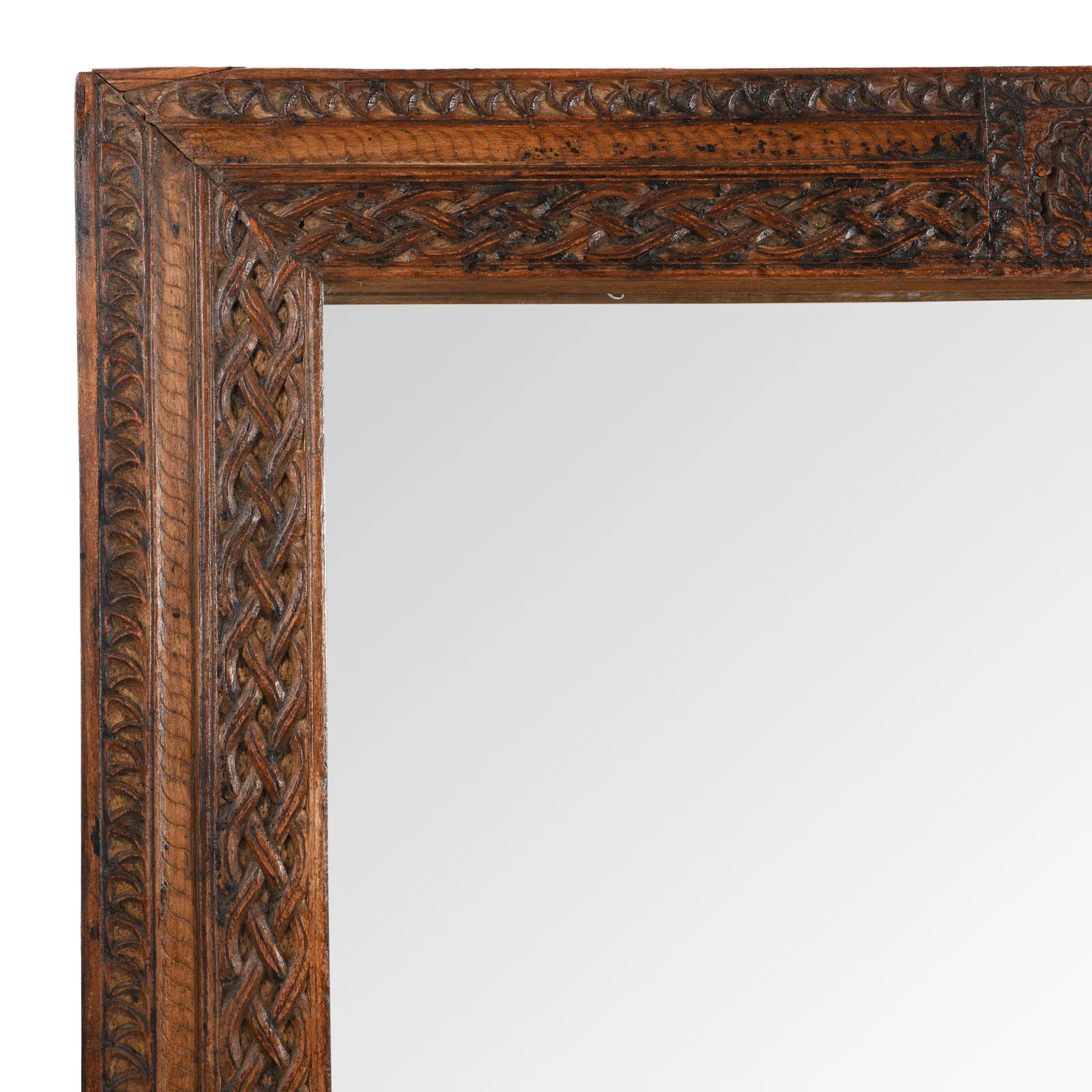 Carved Teak Door Mirror From Uttar Pradesh - 19th Century