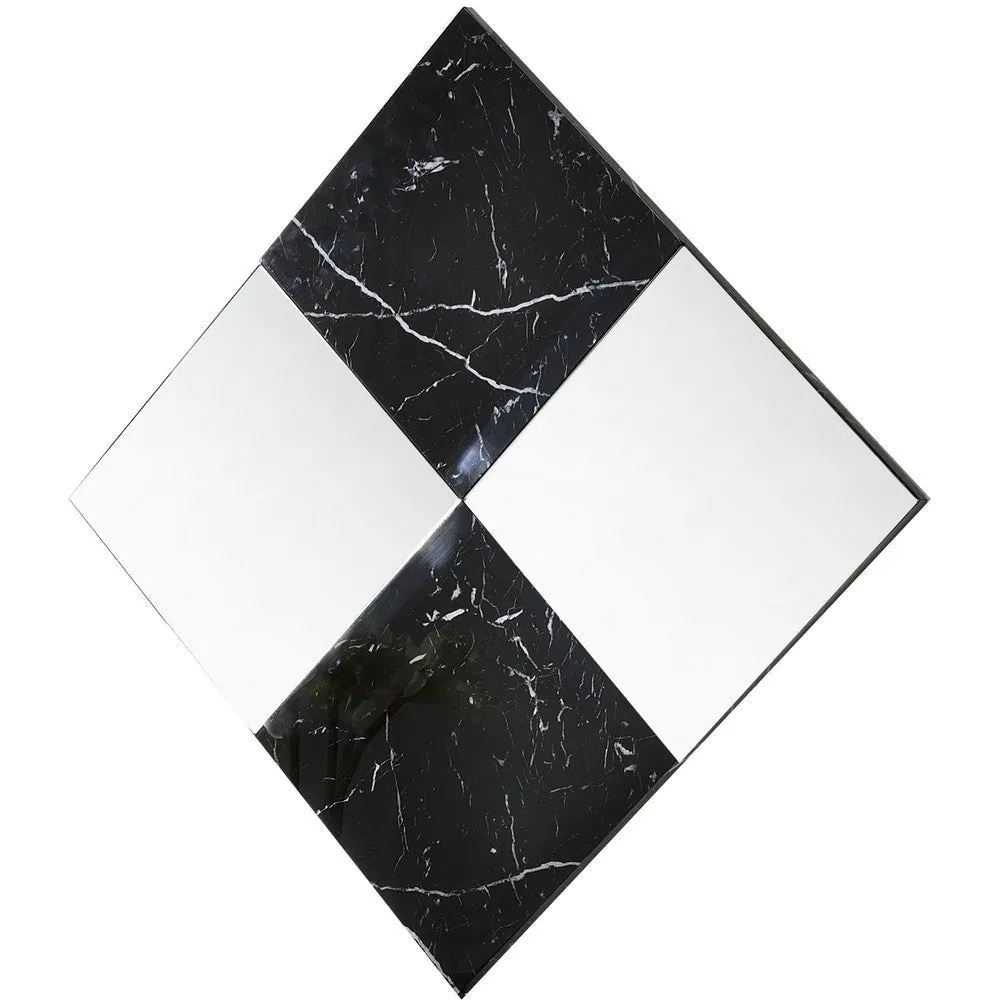 Contemporary Square Accent Wall Mirror with Faux Marble, Silver and Black By Casagear Home