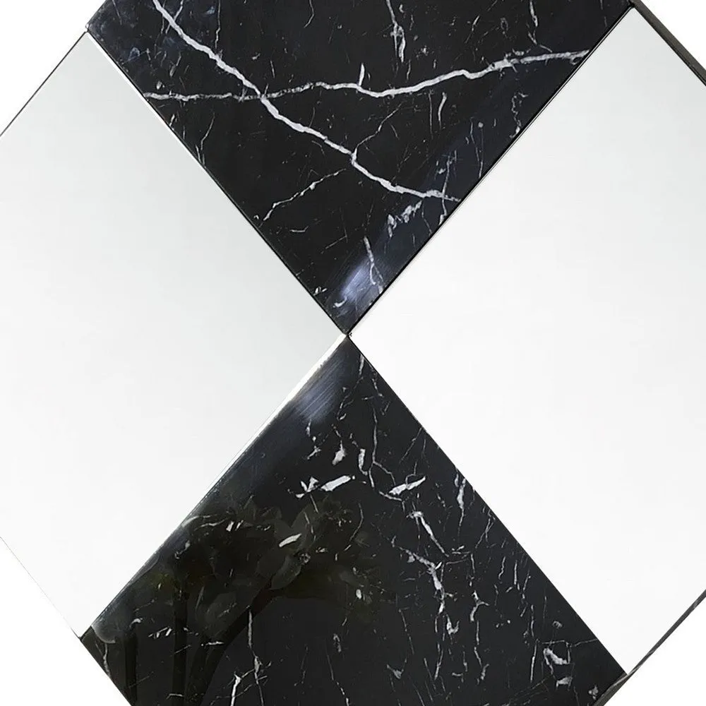 Contemporary Square Accent Wall Mirror with Faux Marble, Silver and Black By Casagear Home