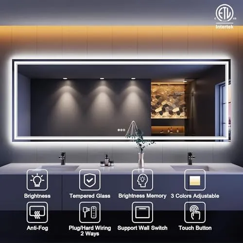 DAZZLIZE MIRROR led Wall Mirror with Touch Sensor Bedroom and Living Room, washroom, Three Lighting Colours (Warm, White, Natural White) and Rectangular Shape (24x30).