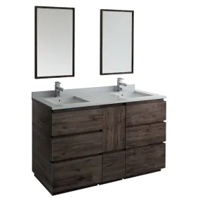 Fresca FVN31-241224ACA-FC Formosa 60" Floor Standing Double Sink Modern Bathroom Vanity with Mirrors in Acacia