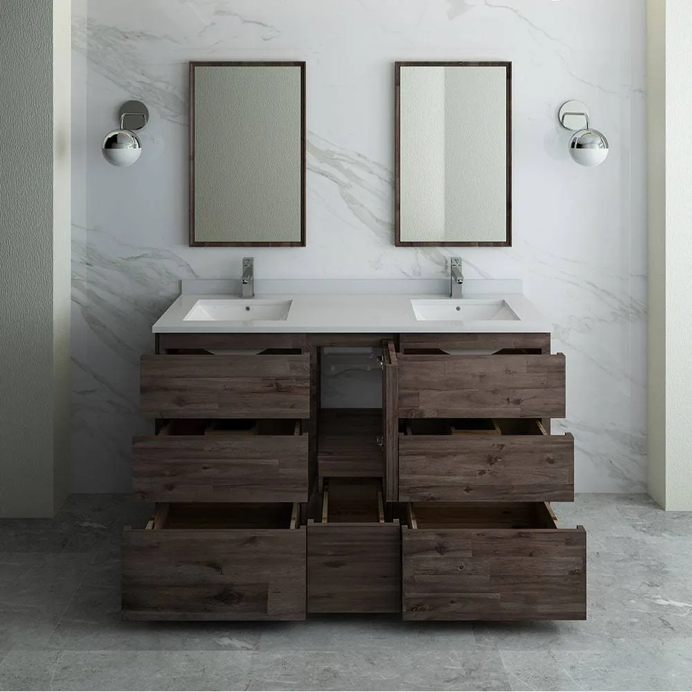 Fresca FVN31-241224ACA-FC Formosa 60" Floor Standing Double Sink Modern Bathroom Vanity with Mirrors in Acacia