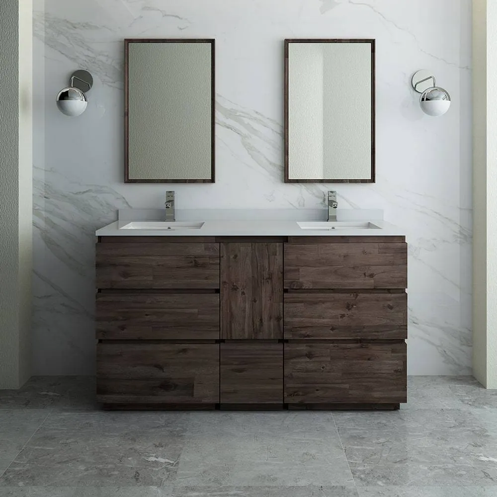 Fresca FVN31-241224ACA-FC Formosa 60" Floor Standing Double Sink Modern Bathroom Vanity with Mirrors in Acacia