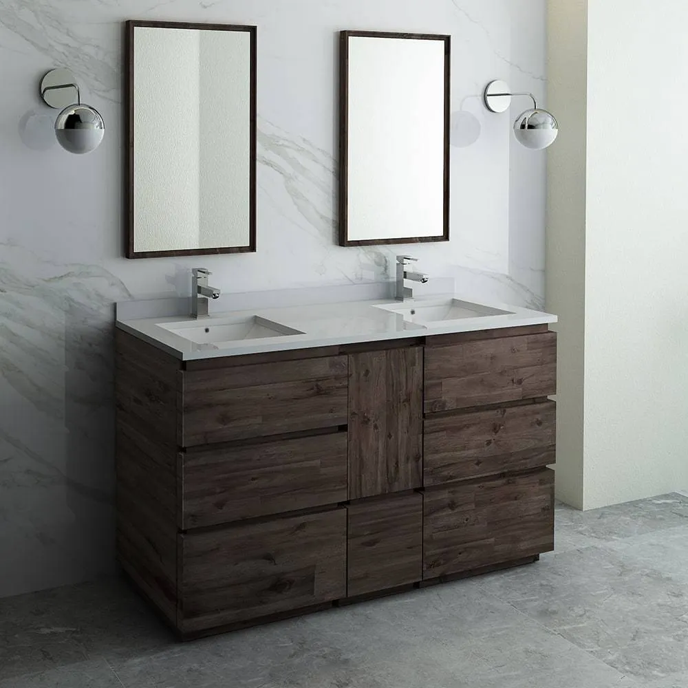 Fresca FVN31-241224ACA-FC Formosa 60" Floor Standing Double Sink Modern Bathroom Vanity with Mirrors in Acacia