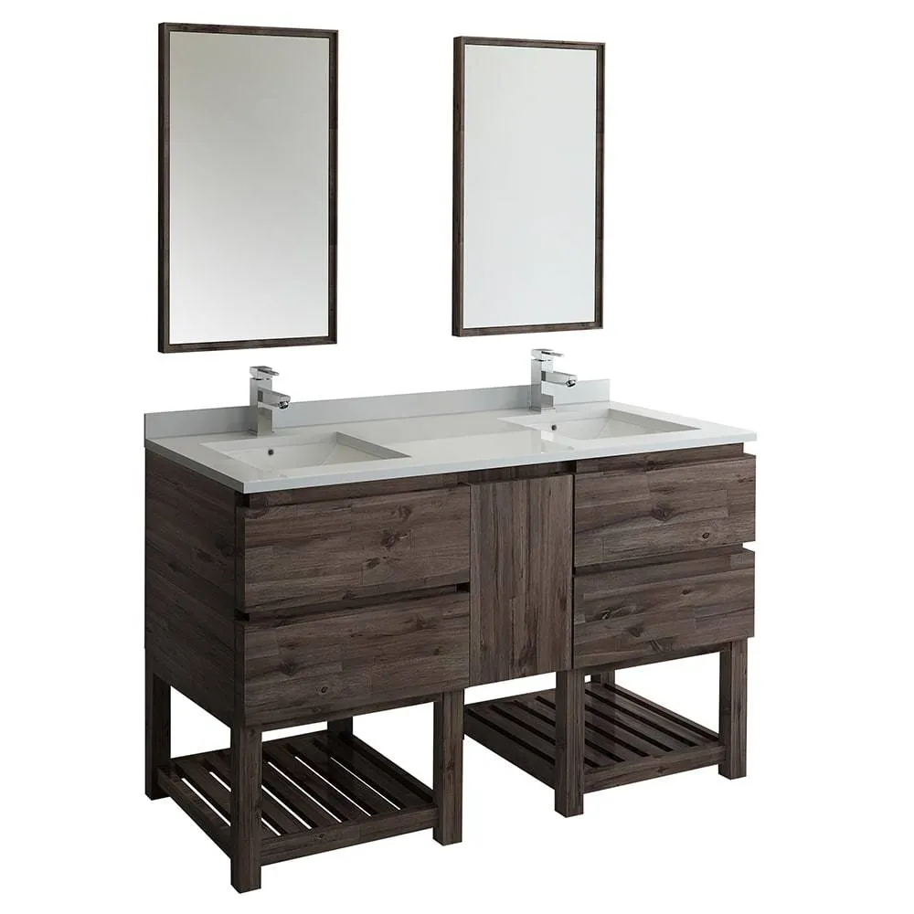 Fresca FVN31-241224ACA-FS Formosa 60" Floor Standing Double Sink Modern Bathroom Vanity with Open Bottom & Mirrors in Acacia