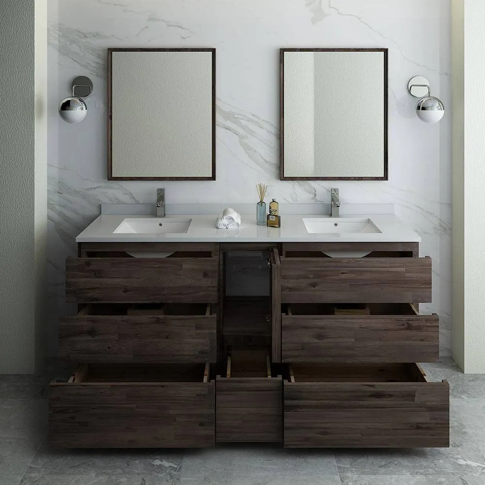 Fresca FVN31-301230ACA-FC Formosa 72" Floor Standing Double Sink Modern Bathroom Vanity with Mirrors in Acacia