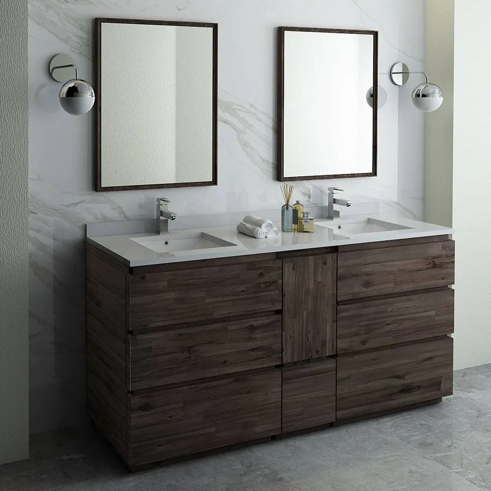 Fresca FVN31-301230ACA-FC Formosa 72" Floor Standing Double Sink Modern Bathroom Vanity with Mirrors in Acacia