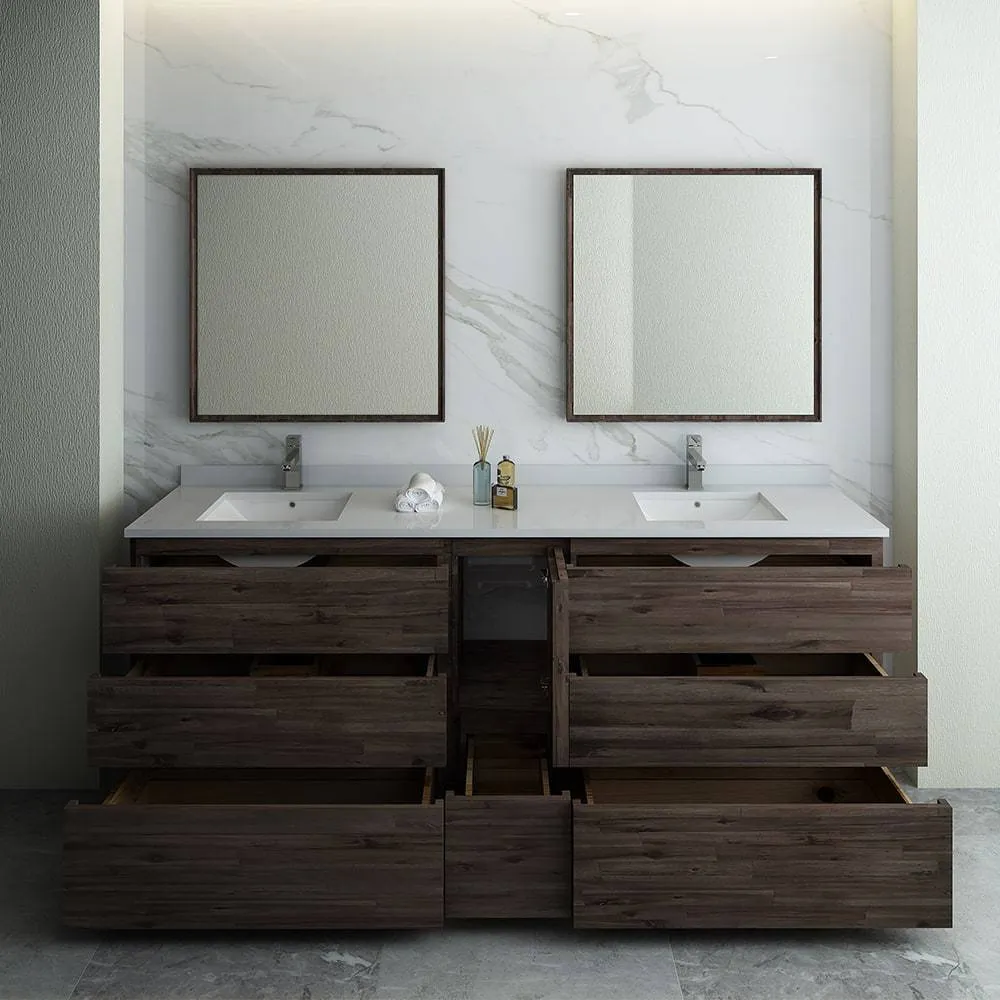 Fresca FVN31-361236ACA-FC Formosa 84" Floor Standing Double Sink Modern Bathroom Vanity with Mirrors in Acacia