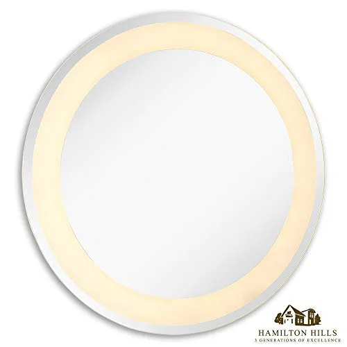 Hamilton Hills 28 Inch Contemporary Backlit Polished Glass Vinyl Round Mirror