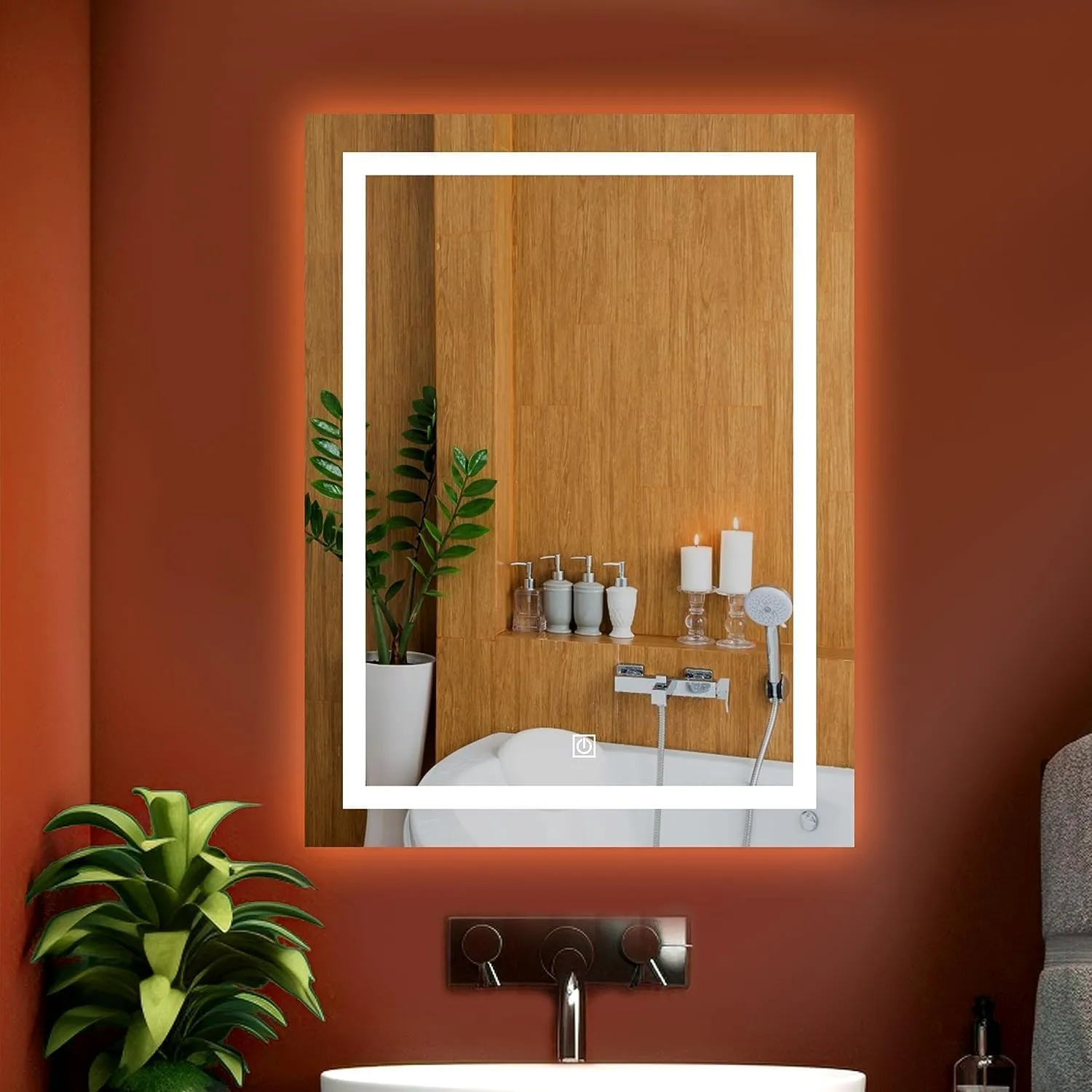 KALYAN TRADERS led mirror decorative Interior mirror for in use makeup room and wash Basin mirror 3 lights changable features (Warm,White,Natural White) and Shape-(Rectangular)-(21x21).