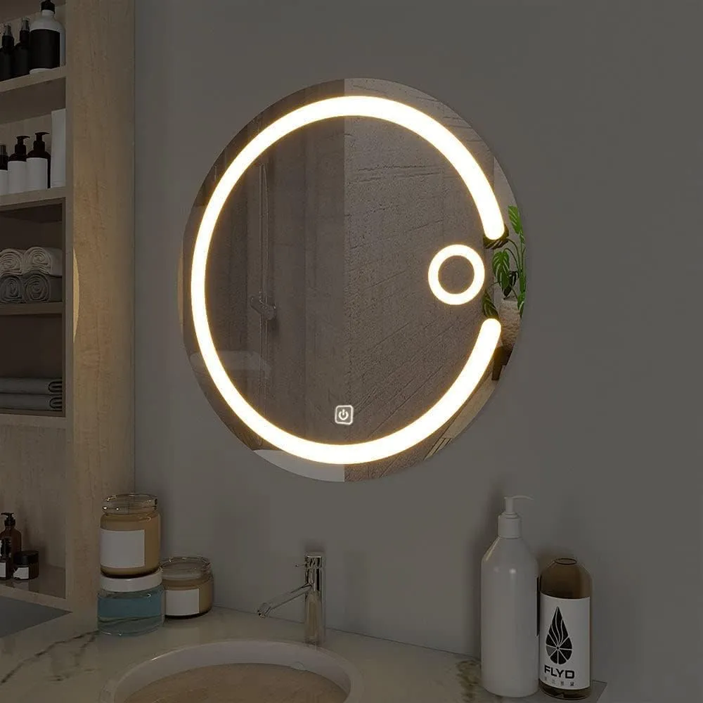 KALYAN TRADERS led Mirror for Bathroom and Bedroom Makeup Room, and Living Room Vanity Mirror with Interior Design-Shaped 3 LED Lights (Warm, White, Natural White) and Round mirror (24x24).