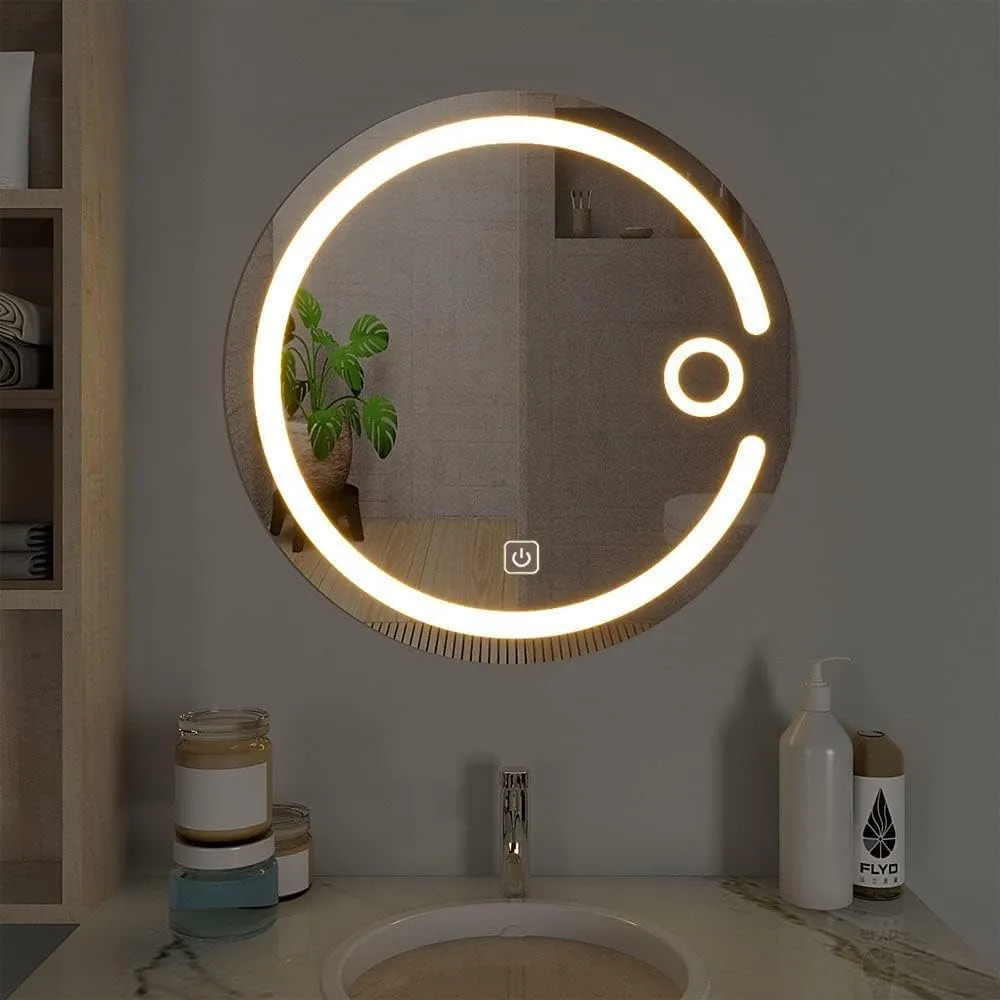 KALYAN TRADERS led Mirror for Bathroom and Bedroom Makeup Room, and Living Room Vanity Mirror with Interior Design-Shaped 3 LED Lights (Warm, White, Natural White) and Round mirror (24x24).