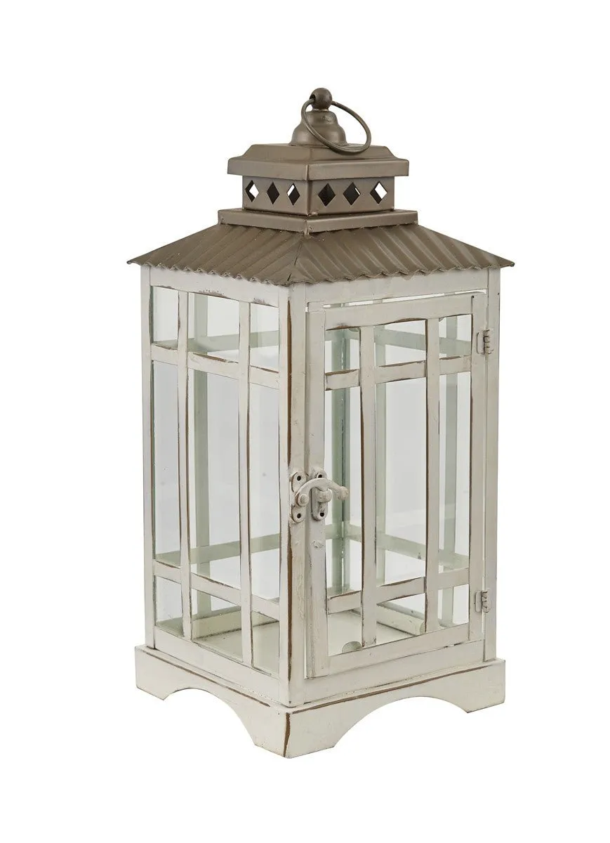 Large White Lantern Pillar Candle Holder