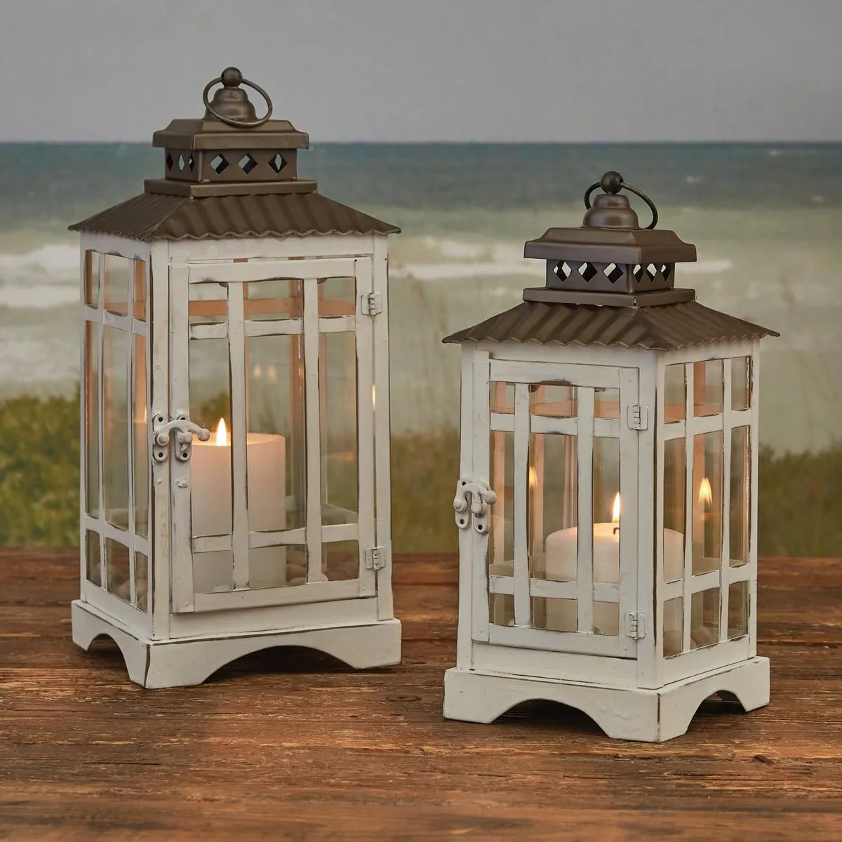 Large White Lantern Pillar Candle Holder