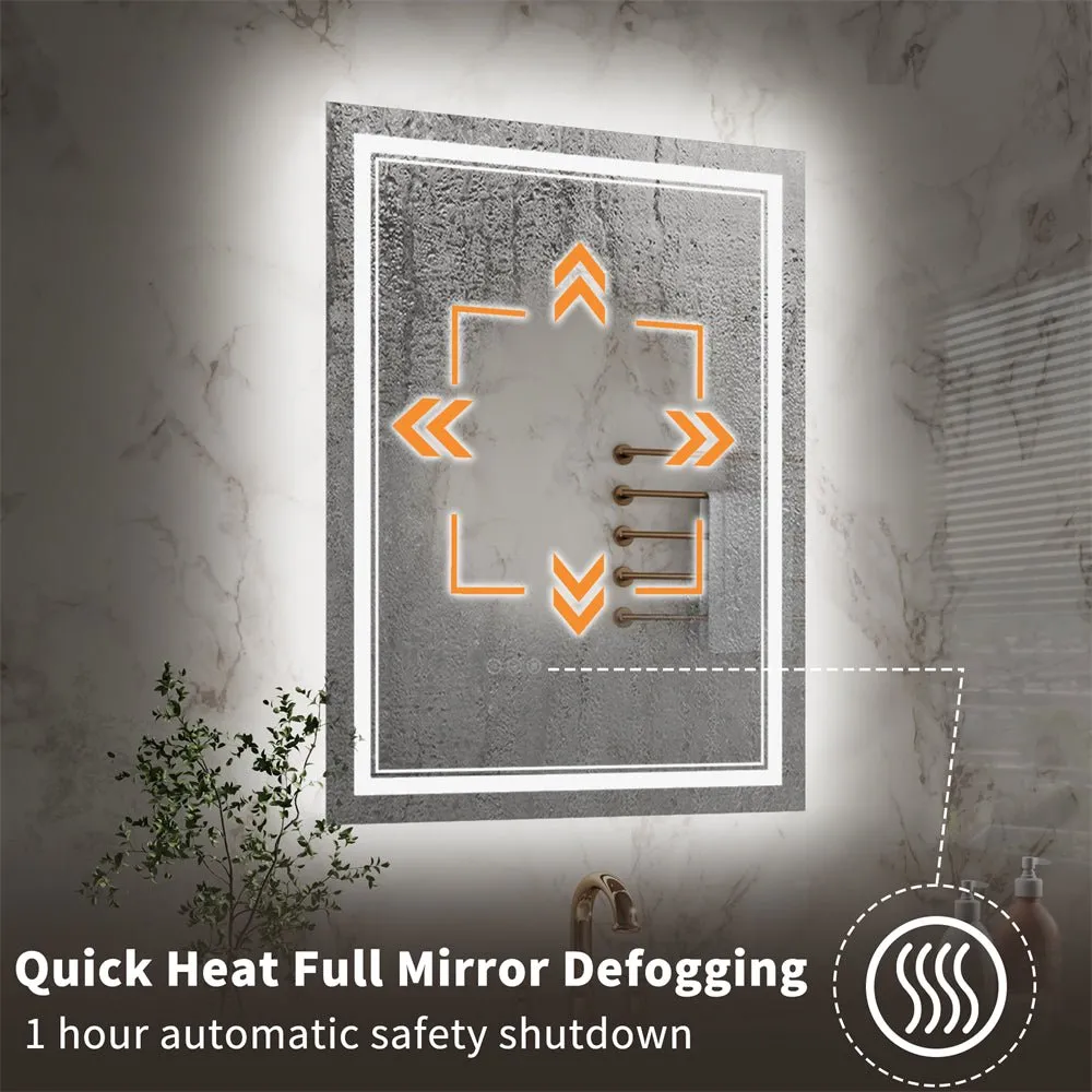 Linea 24" W x 32" H LED Heated Bathroom Mirror,Anti Fog,Dimmable,Front-Lighted and Backlit, Tempered Glass