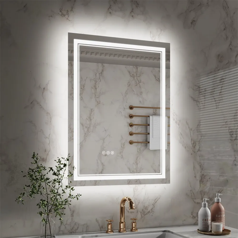 Linea 24" W x 32" H LED Heated Bathroom Mirror,Anti Fog,Dimmable,Front-Lighted and Backlit, Tempered Glass