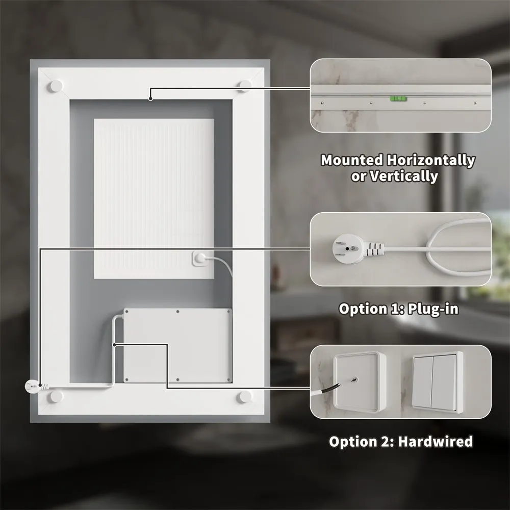 Linea 24" W x 32" H LED Heated Bathroom Mirror,Anti Fog,Dimmable,Front-Lighted and Backlit, Tempered Glass