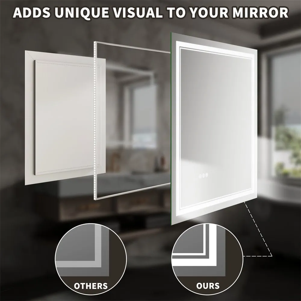 Linea 24" W x 32" H LED Heated Bathroom Mirror,Anti Fog,Dimmable,Front-Lighted and Backlit, Tempered Glass