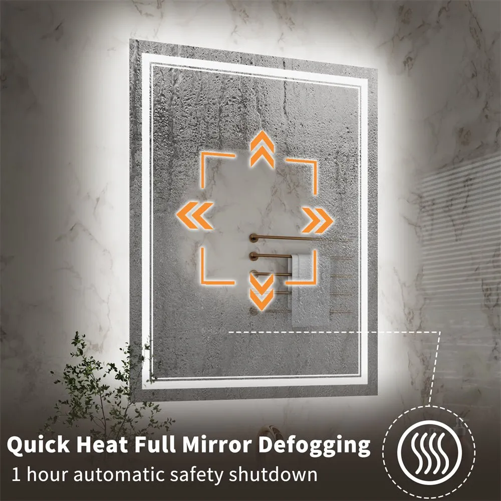 Linea 28" W x 36" H LED Heated Bathroom Mirror,Anti Fog,Dimmable,Front-Lighted and Backlit, Tempered Glass