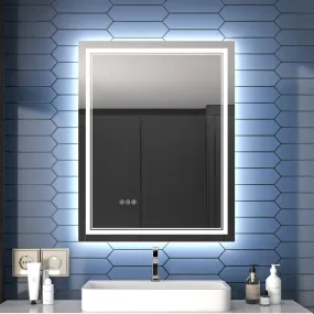 Linea 28" W x 36" H LED Heated Bathroom Mirror,Anti Fog,Dimmable,Front-Lighted and Backlit, Tempered Glass