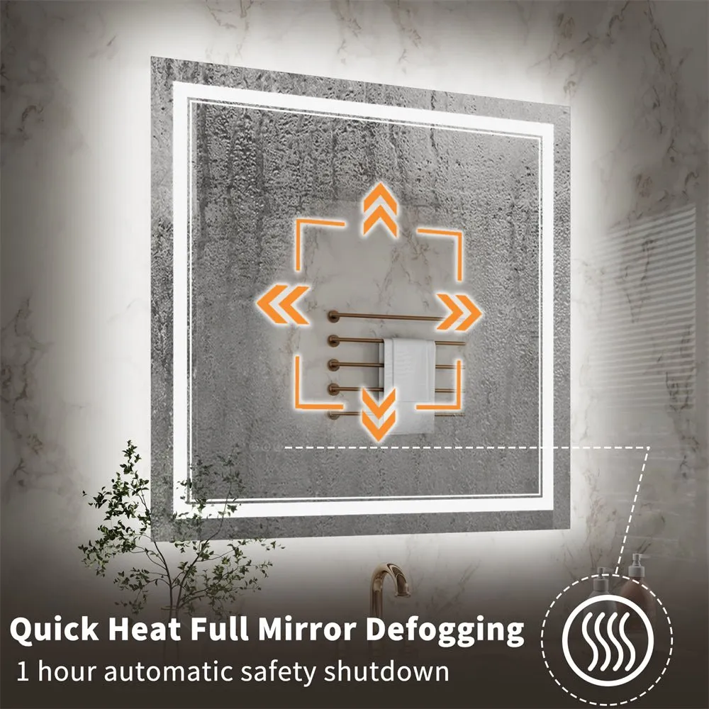 Linea 36" W x 36" H LED Heated Bathroom Mirror,Anti Fog,Dimmable,Front-Lighted and Backlit, Tempered Glass