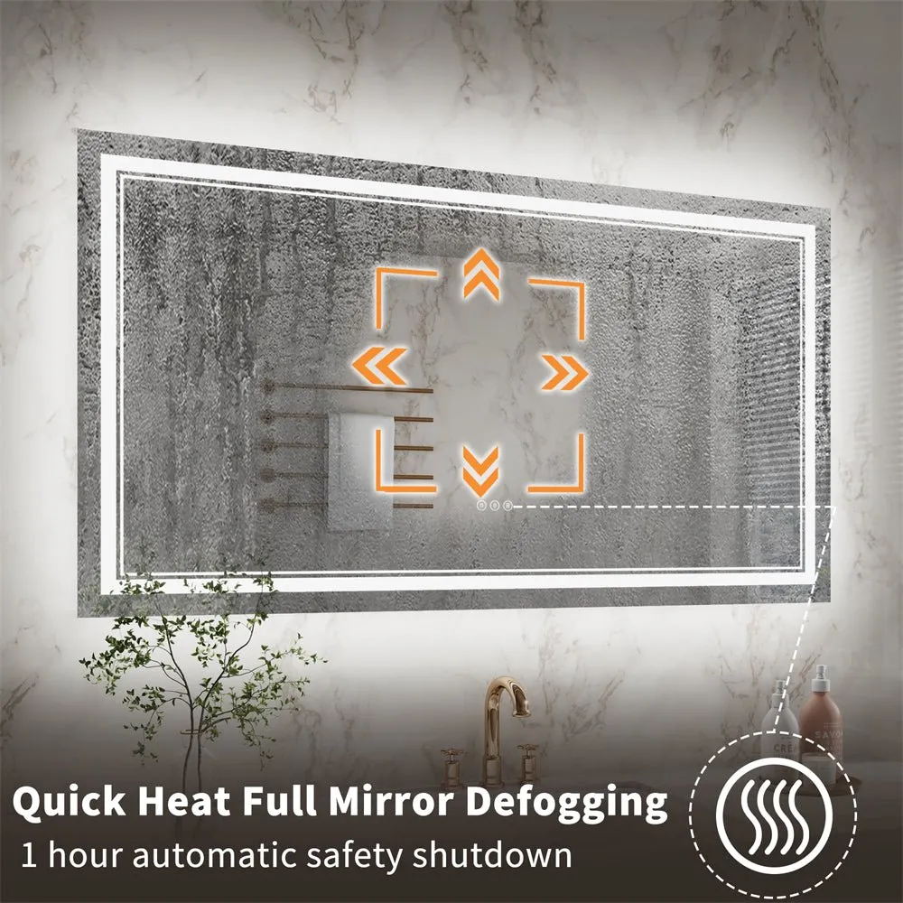 Linea 55" W x 30" H LED Heated Bathroom Mirror,Anti Fog,Dimmable,Front-Lighted and Backlit, Tempered Glass