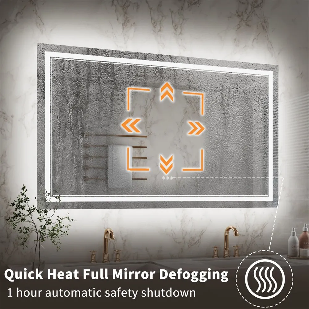 Linea 60" W x 36" H LED Heated Bathroom Mirror,Anti Fog,Dimmable,Front-Lighted and Backlit, Tempered Glass