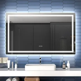 Linea 60" W x 36" H LED Heated Bathroom Mirror,Anti Fog,Dimmable,Front-Lighted and Backlit, Tempered Glass