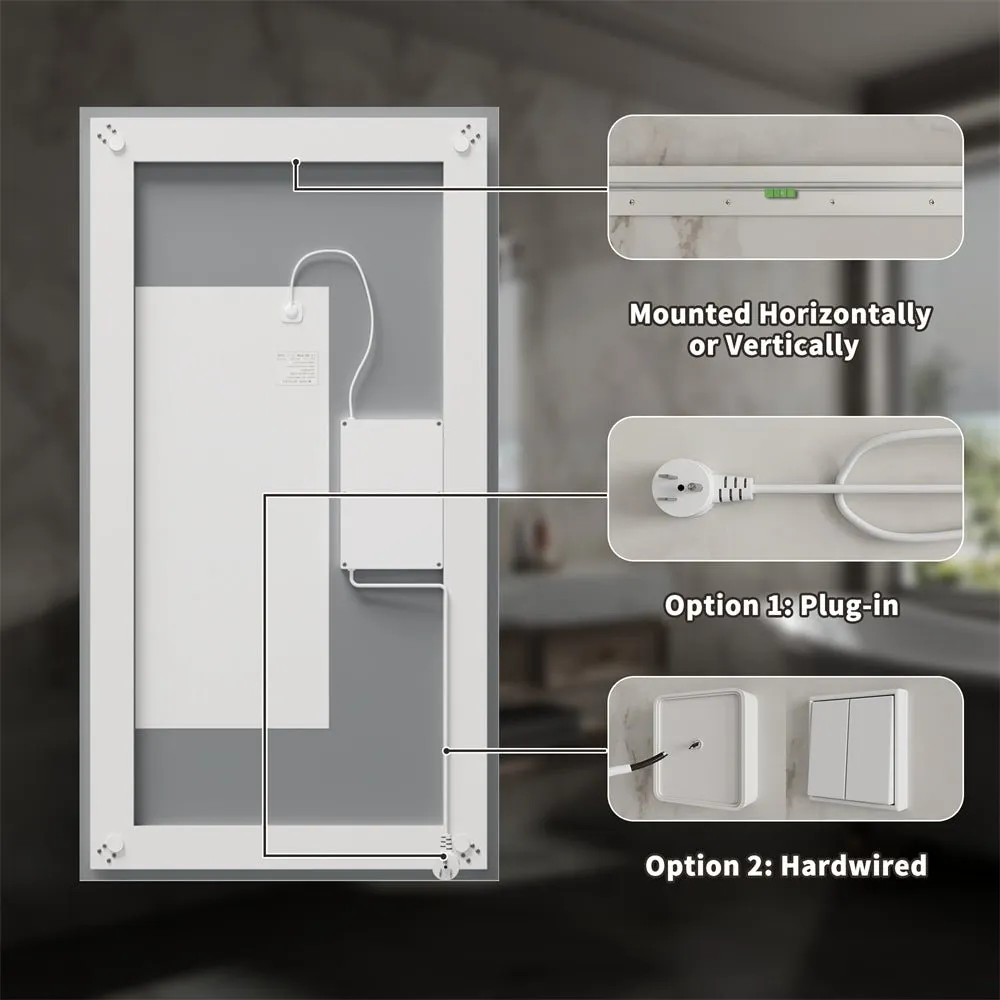 Linea 60" W x 36" H LED Heated Bathroom Mirror,Anti Fog,Dimmable,Front-Lighted and Backlit, Tempered Glass