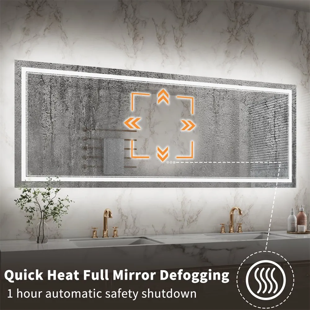 Linea 84" W x 32" H LED Heated Bathroom Mirror,Anti Fog,Dimmable,Front-Lighted and Backlit, Tempered Glass