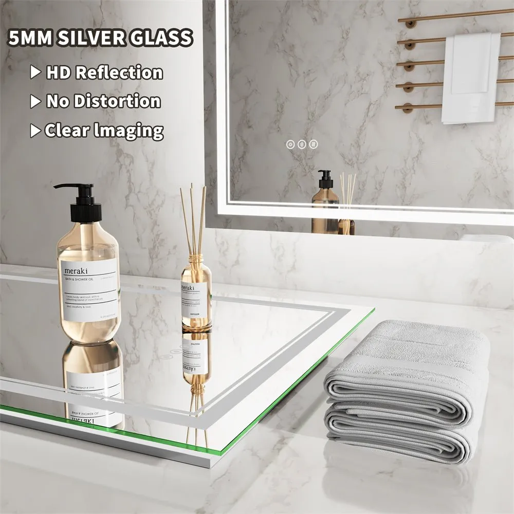 Linea 84" W x 32" H LED Heated Bathroom Mirror,Anti Fog,Dimmable,Front-Lighted and Backlit, Tempered Glass