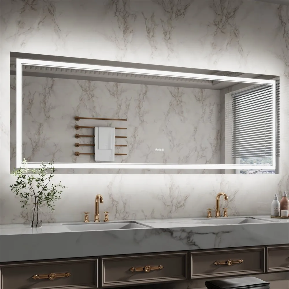 Linea 84" W x 32" H LED Heated Bathroom Mirror,Anti Fog,Dimmable,Front-Lighted and Backlit, Tempered Glass