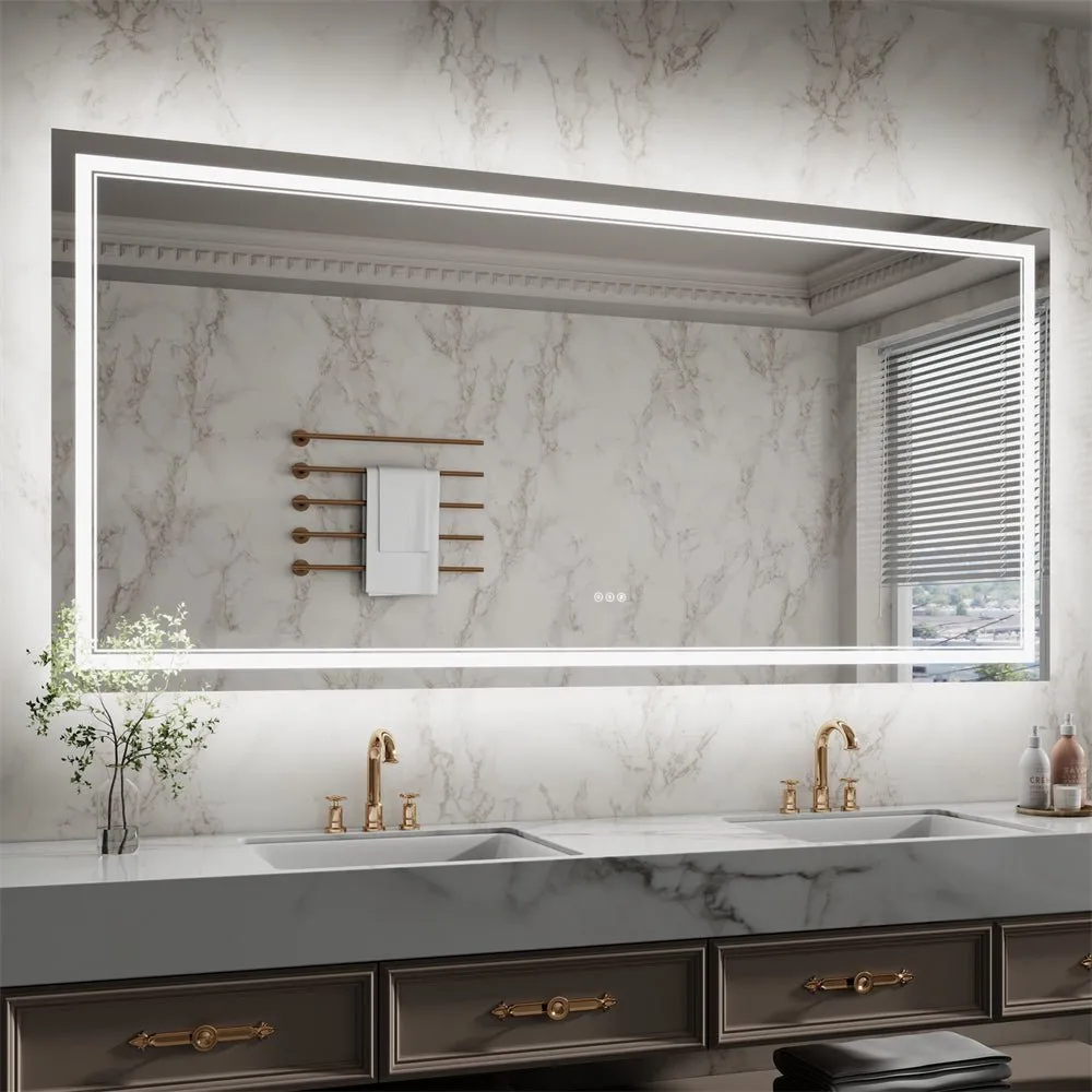 Linea 84" W x 40" H LED Heated Bathroom Mirror,Anti Fog,Dimmable,Front-Lighted and Backlit, Tempered Glass