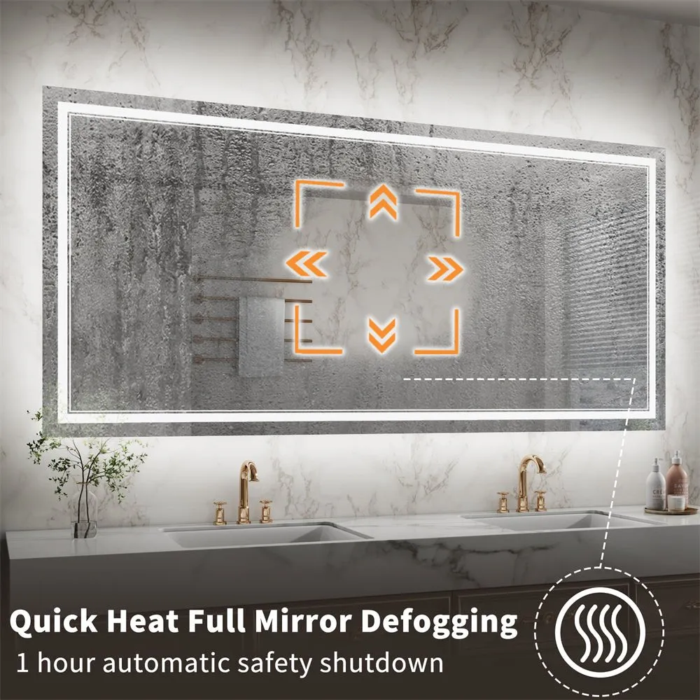 Linea 84" W x 40" H LED Heated Bathroom Mirror,Anti Fog,Dimmable,Front-Lighted and Backlit, Tempered Glass