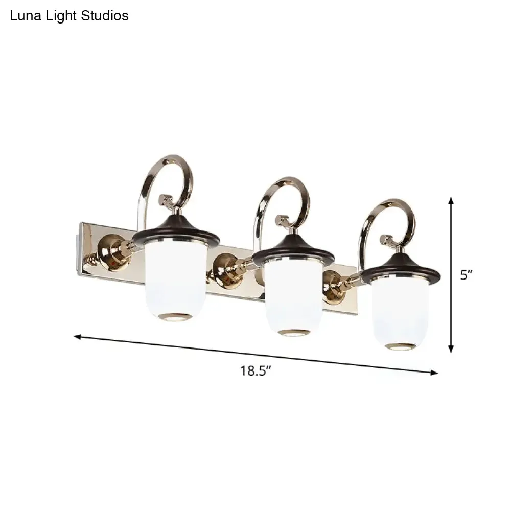 Modern Cylinder Wall Mount Lamp with Double/Triple Bulbs, White Glass Vanity Light for Mirrors - Black Scroll Arm