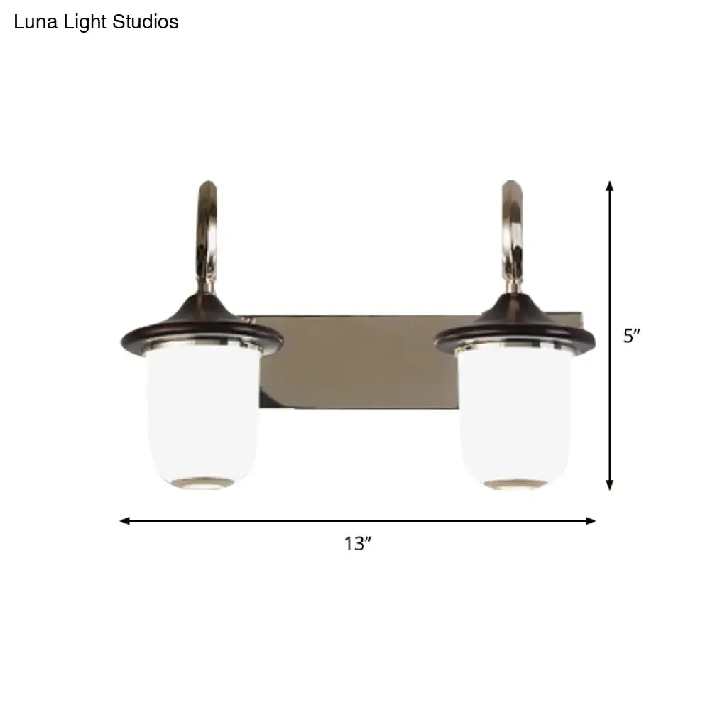 Modern Cylinder Wall Mount Lamp with Double/Triple Bulbs, White Glass Vanity Light for Mirrors - Black Scroll Arm