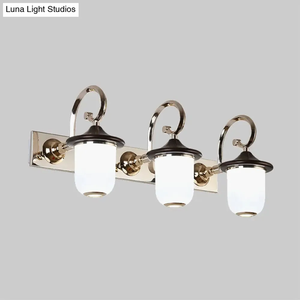 Modern Cylinder Wall Mount Lamp with Double/Triple Bulbs, White Glass Vanity Light for Mirrors - Black Scroll Arm