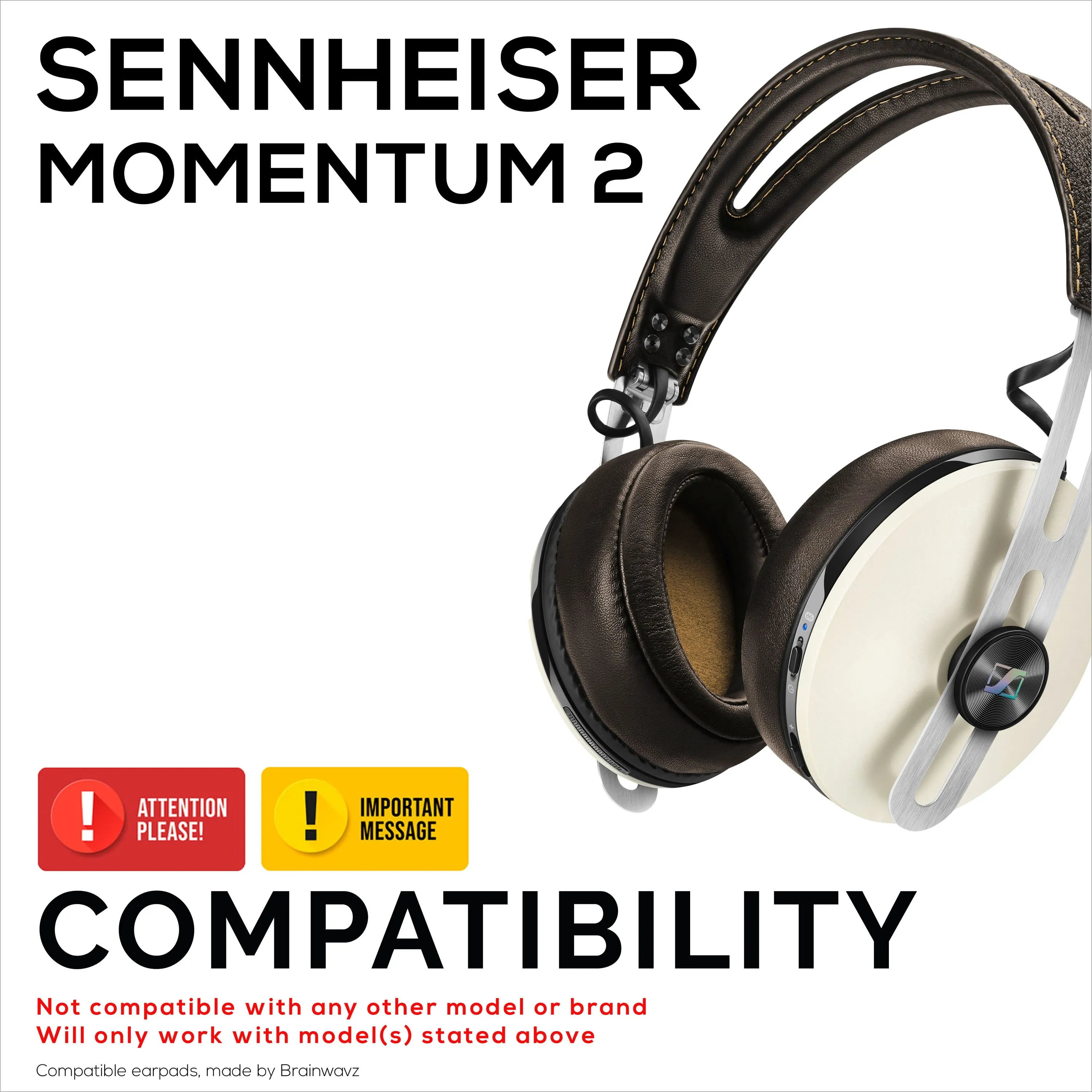 Replacement Earpads for SENNHEISER Momentum 2 Headphones - Soft PU Leather & Memory Foam