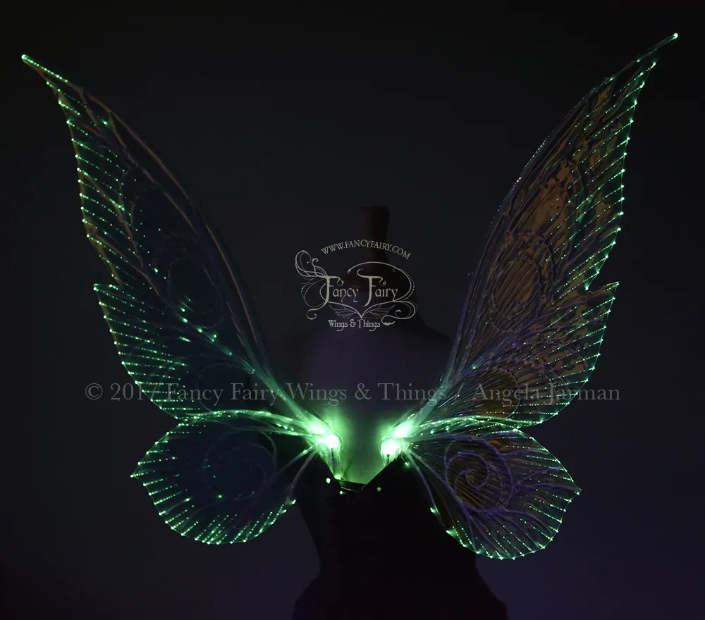 Trinket 26 inch Iridescent Green Light Up Fairy Wings in Clear with White Veins